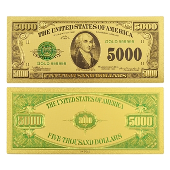 $5000 Federal Reserve Note - Madison - Uncirculated Gold Foil