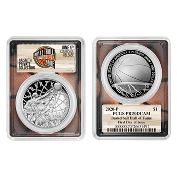 2020 Basketball Silver Dollar - Proof - HOF Collection - PCGS 70