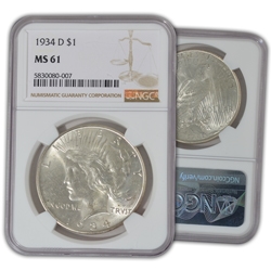 1934 Peace Dollar - D - NGC 61