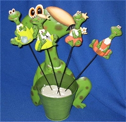 Frog on Garden Stake with Frog Display Pot Set/24