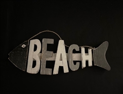 Wood Beach Fish Sign  16"