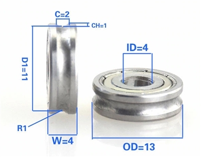 4mm Bore Bearing with 13mm Pulley U Groove Track Roller Bearing 4x13x4mm