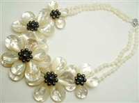 20659 MOP 5 flowers Combo with Double Pearl Strings Necklace