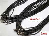 20732 2mm Rubber Necklace w/925 Silver Claps 16", 18" 20"