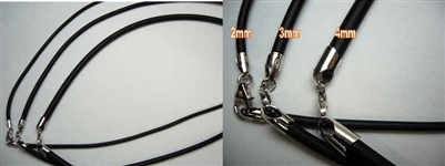 20733 3mm Rubber Necklace w/925 Silver Claps 16", 18" 20"