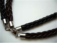 20770 6mm Braid Leather Necklace with 925 silver 18", 20"
