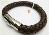 20816-10 10mm Leather Bracelet with Stainless Steel Claps