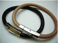 Leather Bracelet with Stainless Steel Claps