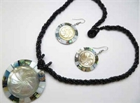 30391-5 Sea Shell Pendant w/Sea Beads Necklace& Earring Set