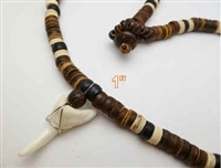 30410 1"  Mako Shark Teeth Necklace with Coconut Beads Cord