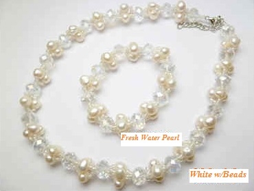 38074Set Fresh Water Pear Necklace w/Bracelet Set