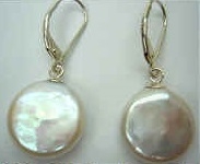 43231 14-15mm Coin Fresh Water Pearl w/925 silver lever back Earring