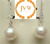 43234 10mm Round Fresh Water Pearl Earring w/925 CZ Silver Stone