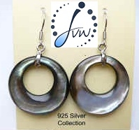 43328 25mm Black MOP Shell Earring w/925 Silver