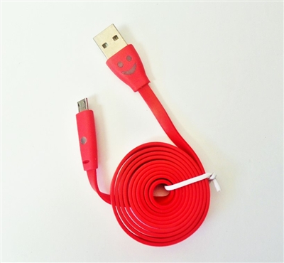 LED Light Up Happy Face Flat Micro USB / USB Cable Charger