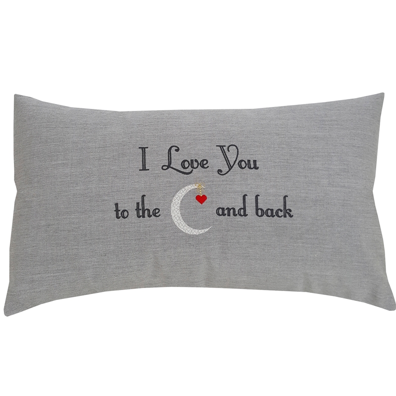 I Love You to The Moon & Back with Pink Heart Indoor & Outdoor Pillow in Sunbrella Fabric | Nantucket Bound