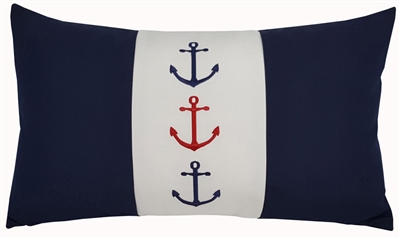 Sunbrella Outdoor Indoor Pillow in Navy with 3 Embroidered Anchors | Nantucket Bound