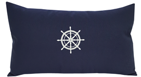 Nantucket Bound Sunbrella Outdoor Indoor Pillow in Navy with Embroidered Ship's Wheel | Nantucket Bound