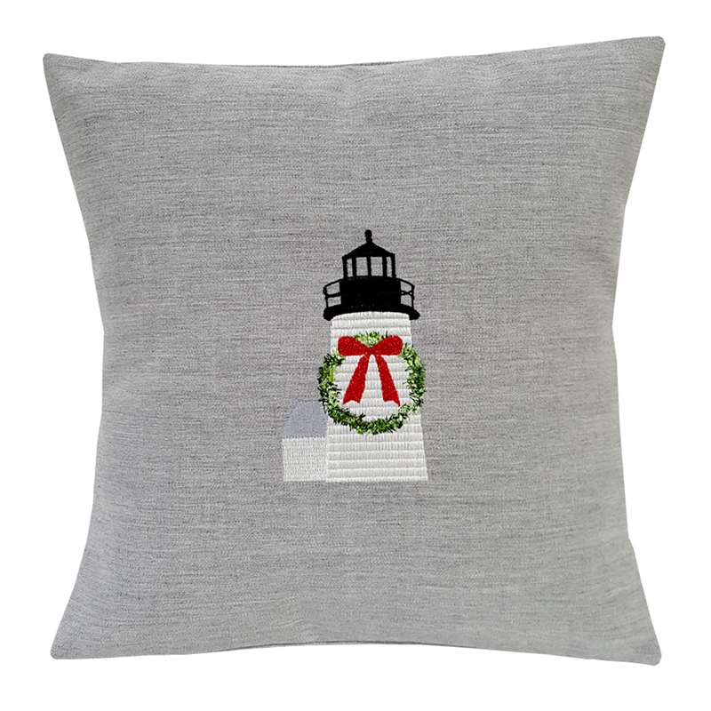 Christmas Lighthouse in Granite - Festive Pillows for The Holidays | Nantucket Bound
