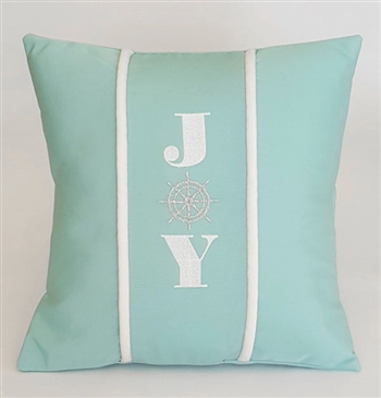 Joy with Silver Ship's Wheel - Seasonal Holiday Pillows | Nantucket Bound