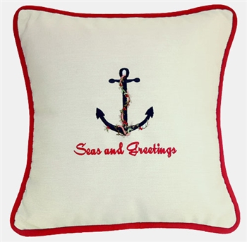 Seas & Greetings in Creamy Beige - Seasonal Holiday Pillows | Nantucket Bound