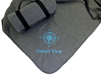 Charcoal Gray Embroidered Fleece Throw Blanket | Nantucket Bound