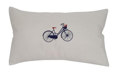 Embroidered Sunbrella Pillow with Embroidered Vintage Bicycle in Navy Blue | Nantucket Bound