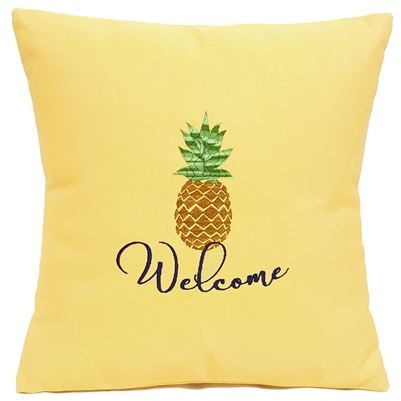 Yellow Throw Pillow with Pineapple & Welcome - Sunbrella Pillows | Nantucket Bound