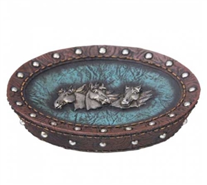 Leather Soap Holder - Blue Horses For Sale!