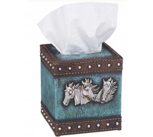 Tissue Box Cover - Blue Horses For Sale!