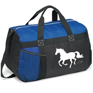 Blue and Black Duffle with Horse Print for Sale!
