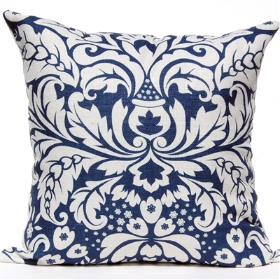 Large Damask Pillow - Navy