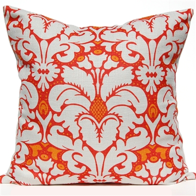 Plumes Damask Pillow - Orange