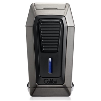 Colibri Quantum Lighter, Gunmetal + Black, Triple-jet Flame Built-in V-Cut