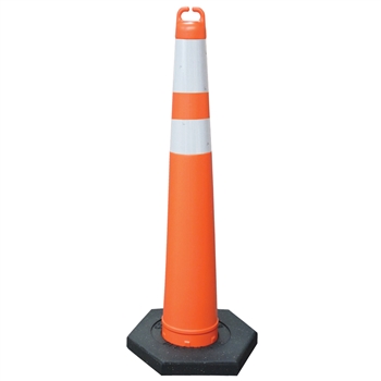 42" Orange Cone with two Silver Collars, 6" top tier, 4" next tier