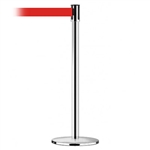 Slimline Post Universal Polished Chrome Base/Polished Chrome Tube/Polished Chrome Head Standard 7.5' No Custom Red Webbing Standard Belt End