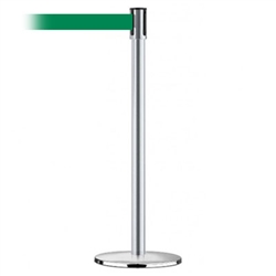 Slimline Post Universal Satin Chrome Base/Satin Chrome Tube/Satin Chrome Head Standard 7.5' No Custom Green Webbing Standard Belt End