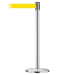 Slimline Post Universal Satin Chrome Base/Satin Chrome Tube/Satin Chrome Head Standard 7.5' No Custom Yellow Webbing Standard Belt End