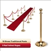 Brass Stanchion Kit: 10 + 9 velvet ropes (Ball Top with Dome Base)