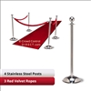 Stainless Steel Stanchion Kit: 4 + 3 velvet ropes (Ball Top with Dome Base)