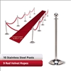 Stainless Steel Stanchion Kit: 10 + 9 velvet ropes (Ball Top with Dome Base)