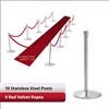 Stainless Steel Stanchion Kit: 10 + 9 velvet ropes (Crown Top with Flat Base)