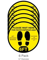 Social Distancing 12" Bilingual Floor Decals for Waiting Lines  (6-pack)