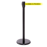 QueuePro 200, Black, Barrier with 11' CLEANING IN PROGRESS Belt