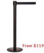 Ultra-Slim Profile 11' ft. Belt Stanchion - Indoor Black Finish - "Q-Boss" QB500CV