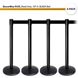 Kit: 4 QueueWay-PLUS Stantions, Black Post, 10' ft. BLACK Belt