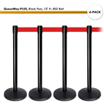 Kit: 4 QueueWay-PLUS Stantions, Black Post, 10' ft. Red Belt