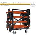 SET: 12 SAFETY Retractable 11' ft. Belt Stanchions, with Storage Cart