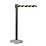 QueueWay Retractable Belt Stanchion,  Satin Stainless Post, BLACK/YELLOW 7.5' ft. Belt