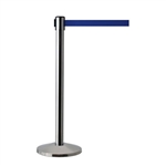 QueueWay Retractable Belt Stanchion,  Satin Stainless Post, BLUE 7.5' ft. Belt